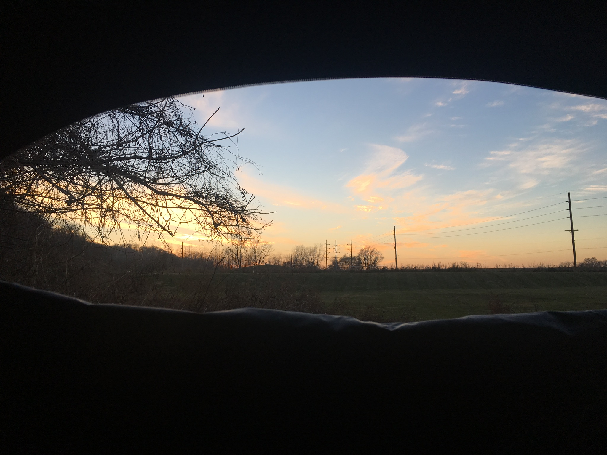 Sunset from ground blind while bow hunting
